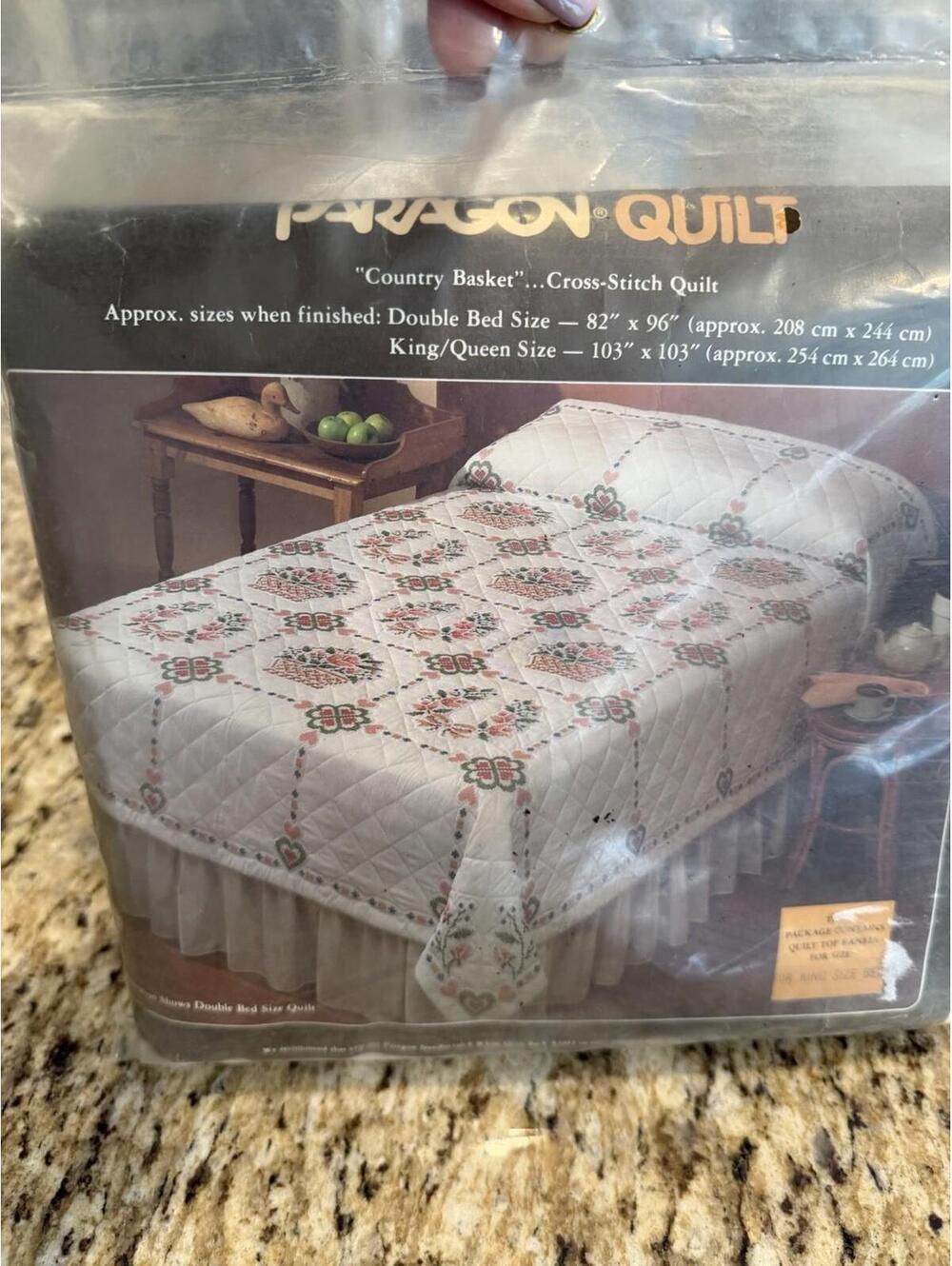 Vtg Paragon Needlecraft Cross Stitch Quilt Kit Country Basket King Size New